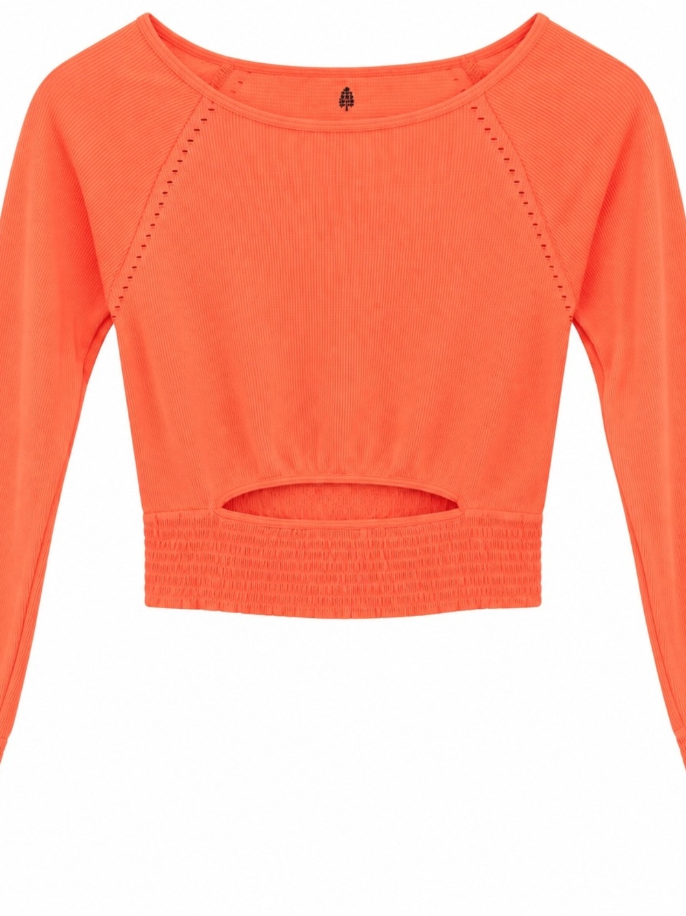 Cropped Long-Sleeve Cutout Top in Coral Orange